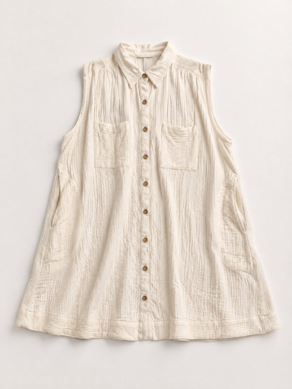 By Together Gauze Button Front Shirt Dress Cream Size M